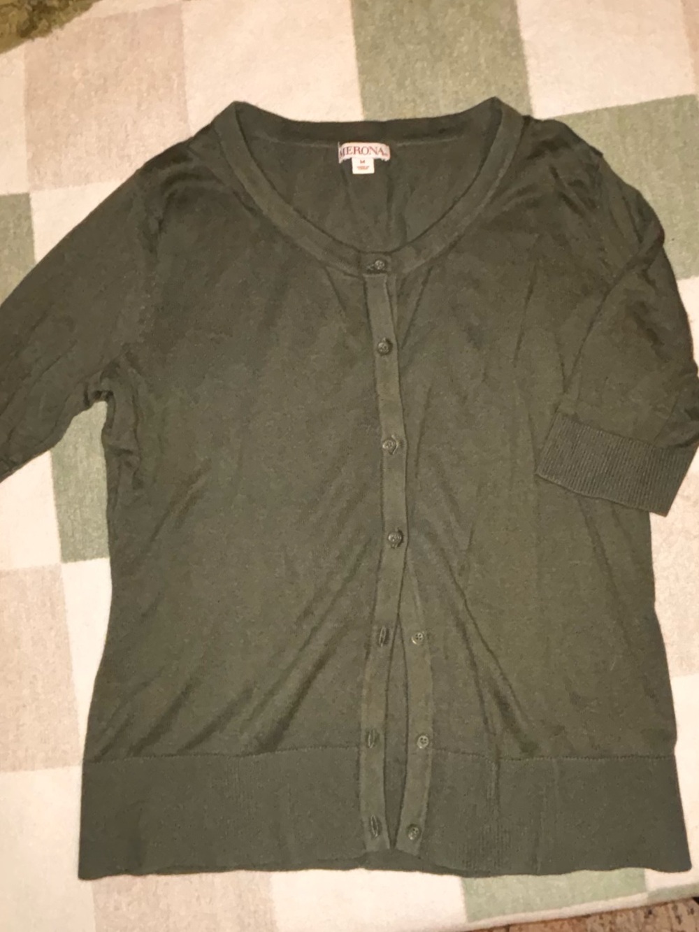 Merona Olive Green Short-Sleeve Button Cardigan
